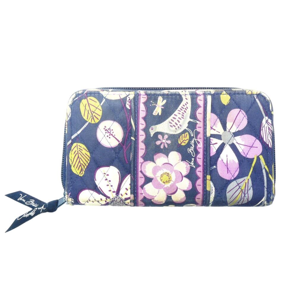 Vera Bradley Quilted Retired Yellow Bird Purple Floral Zip Wallet
